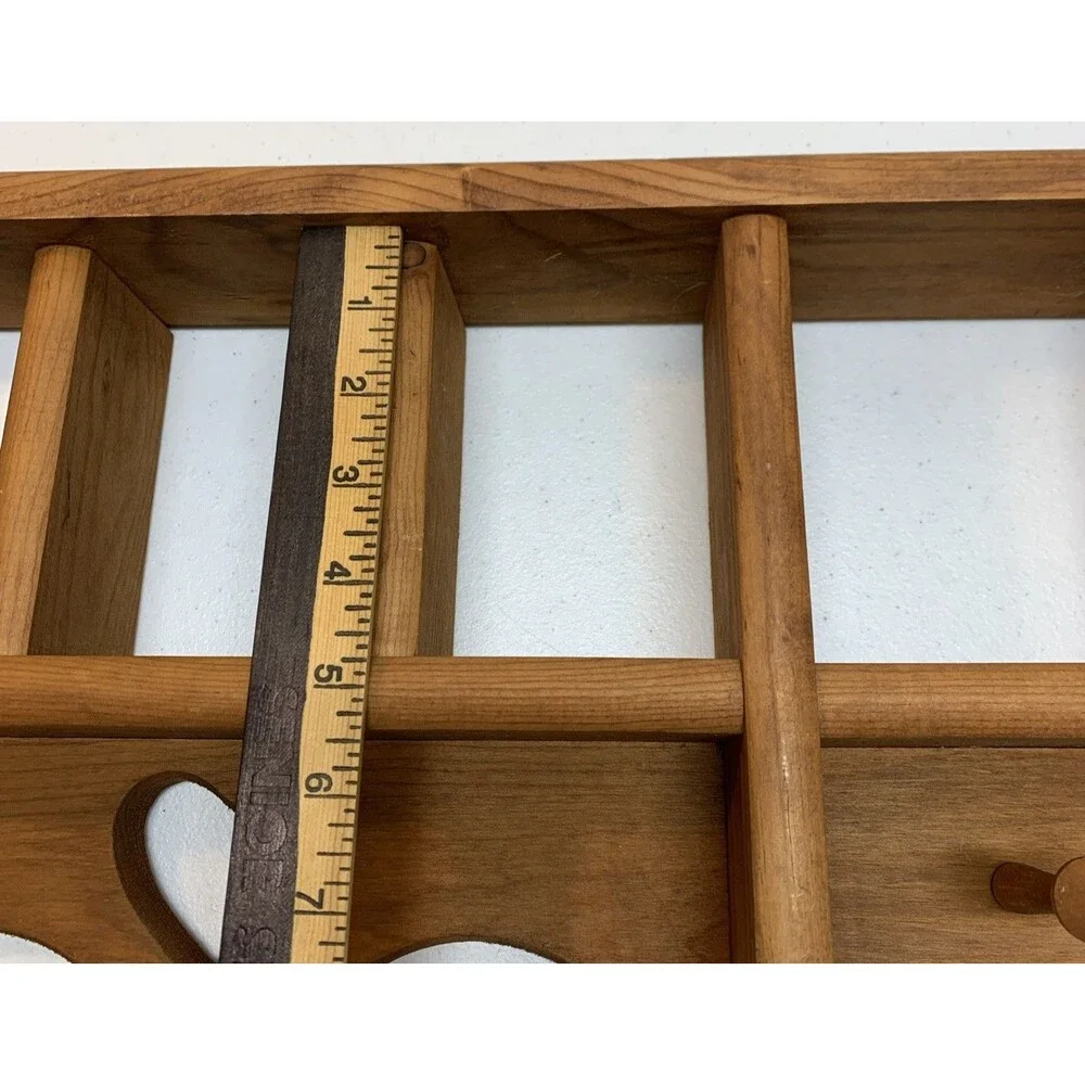 Country Wall Curio Knick Knack Display Shelf Wooden Cubbies Pegs Pine Heart